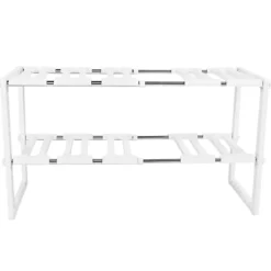 Köksorganiserare-2-vånings diskbänksställ skåporganisatör förvaring teleskopisk hylla kök badrumshållare