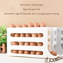 4-vånings ägghållare för kyl - Auto Rolling Fridge Egg Organizer, utrymmesbesparande äggdispenserhållare, 30 ägg kylskåp Äggställ (vit)