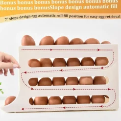 4-vånings ägghållare för kyl - platsbesparande äggdispenserhållare, automatisk rullande kyläggorganisator, 30 ägg kyl äggställ med stor