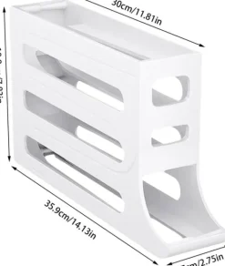 4-vånings ägghållare för kyl - platsbesparande äggdispenserhållare, automatisk rullande kyläggorganisator, 30 ägg kyl äggställ med stor