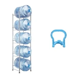 Vattenkylare-5-vånings vattenkannahållare, enkelrad vattenflaskställ för 5 flaskor, hållbart silverdesign, platsbesparande lösning