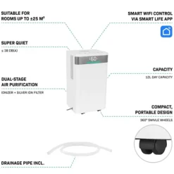 Vonroc Luftavfuktare-Avfuktare 12L/dygn – WiFi – Tvättläge – Luftfilter – 2L tank