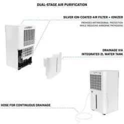 Vonroc Luftavfuktare-Avfuktare 12L/dygn – WiFi – Tvättläge – Luftfilter – 2L tank