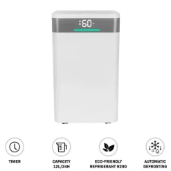 Vonroc Luftavfuktare-Avfuktare 12L/dygn – WiFi – Tvättläge – Luftfilter – 2L tank