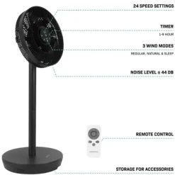 Vonroc Fläktar-BREEZE Sladdlös Fläkt – Tyst < 44 dB – 24 hastigheter – 3 vindlägen – Bord- & golvmodell – Touchpanel & fjärrkontroll – Svart