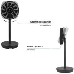 Vonroc Fläktar-BREEZE Sladdlös Fläkt – Tyst < 44 dB – 24 hastigheter – 3 vindlägen – Bord- & golvmodell – Touchpanel & fjärrkontroll – Svart