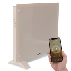 Vonroc Värmeelement-Elvärmare 1000W – Glaspanel & WiFi | För rum upp till 12 m² | Timer & termostat | Beige