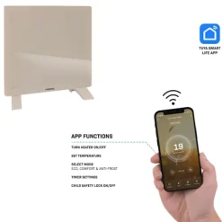 Vonroc Värmeelement-Elvärmare 1000W – Glaspanel & WiFi | För rum upp till 12 m² | Timer & termostat | Beige