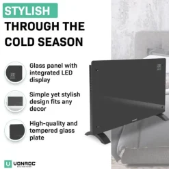 Vonroc Värmeelement-Lyxigt konvektorelement med glaspanel – 2000W – Grå | Wifi