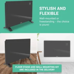 Vonroc Värmeelement-Lyxigt konvektorelement med glaspanel – 2000W – Grå | Wifi