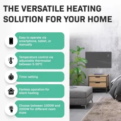 Vonroc Värmeelement-Lyxigt konvektorelement med glaspanel – 2000W – Grå | Wifi