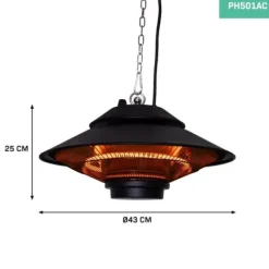 Vonroc Terrassvärmare-1500W Hängande Terrassvärmare – Infraröd takvärmare med fjärrkontroll och IP44 skydd