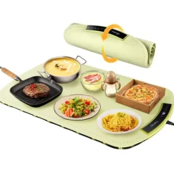Matuppvärmare-Värmeplatta, 8 temperaturinställningar, snabb uppvärmning,23.62x15.75inch, grön