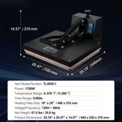 Värmepressmaskin 16 x 20, Sublimeringsöverföringsskrivare för DIY T-shirt, snabbt värme, digital temperaturkontroll