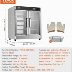 Matuppvärmare-Värmeskåp för mat, 5 nivåer rostfritt stål, justerbara hyllor, förvaring