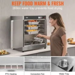 Matuppvärmare-Värmeskåp för mat, 5 nivåer rostfritt stål, justerbara hyllor, förvaring