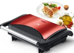 700W BRÖDROST ELEKTRISK GRILL Röd för PANINI TORTILLASMÖRGÅSAR