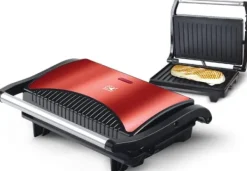 700W BRÖDROST ELEKTRISK GRILL Röd för PANINI TORTILLASMÖRGÅSAR