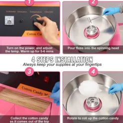 Maskiner För Spunnet Socker-1050W elektrisk sockervaddsmaskin med vagn för olika fester, lämplig för de flesta sorters socker, hög säkerhet, lätt att manövrera