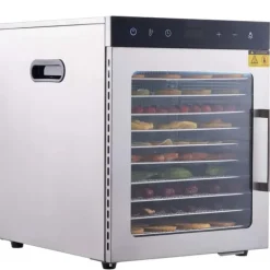 800W hushållsmattorkare med 10 brickor, LED-ljus och stort visningsfönster, 360° varmluftscirkulation, justerbar timer och temperatur