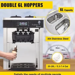 2200W 20-28L/H mjukglassmaskin med 2 x 6L behållare och 4 olika munstycken, 3 smaker, smart manöverpanel, genomtänkta detaljer