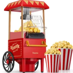 1200W retro mini varmluft popcornmaskin i handkärror stil, hälsosam och fettfri, kompakt och bärbar, lätt att rengöra