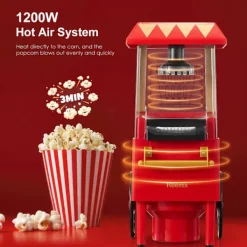 1200W retro mini varmluft popcornmaskin i handkärror stil, hälsosam och fettfri, kompakt och bärbar, lätt att rengöra