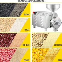 Matkvarnar-2200W 1500rpm 50kg kapacitet 30-50kg/H elektrisk spannmålskvarn med olika tillbehör, justerbar finhet, med överbelastningsskydd