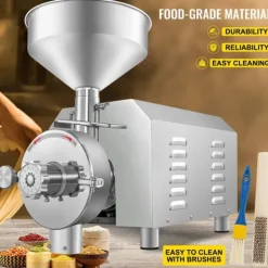 Matkvarnar-2200W 1500rpm 50kg kapacitet 30-50kg/H elektrisk spannmålskvarn med olika tillbehör, justerbar finhet, med överbelastningsskydd