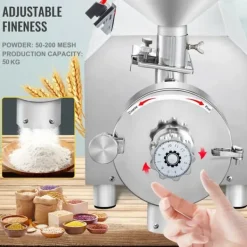 Matkvarnar-2200W 1500rpm 50kg kapacitet 30-50kg/H elektrisk spannmålskvarn med olika tillbehör, justerbar finhet, med överbelastningsskydd