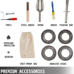 Matkvarnar-2200W 1500rpm 50kg kapacitet 30-50kg/H elektrisk spannmålskvarn med olika tillbehör, justerbar finhet, med överbelastningsskydd