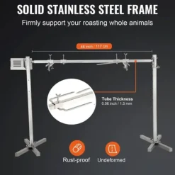 52W 4RPM 60kg lastkapacitet elektrisk spettgrill för hela djur, BBQ grill för olika typer av kött, 8 justerbara höjder, bra stabilitet