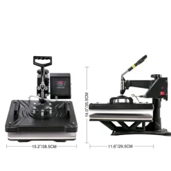 1400W 38x38 cm 8 i 1 värmepressmaskin med full tillbehör, exakt digital kontroll, 360° svängbar design, justerbar fjäderplatta