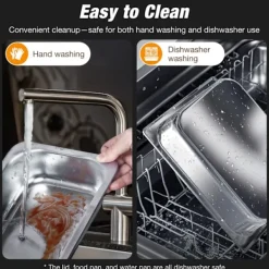 Matuppvärmare-Warmounts rektangulära guldfärgade varmhållningskärl bufféset om 2, 7,6 l styck, matvärmare i rostfritt stål med insatser i flera storlekar, hopfällbar ram | CDON