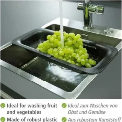 Diskställ & Torkställ-WENKO SIVO Diskbänkssil | Infällbar sil | Utdragbara handtag till placering | Pasta, frukt, grönsaker | 37 till 50 cm | Svart