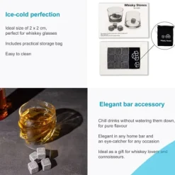 Whiskeystenar återanvändbara isbitar i rostfritt stål med förvaringslåda som passar perfekt för whisky kylstenar kylbitar