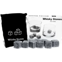 Whiskystenar-Whiskysten - Set om 9 - Granit - Förvaringspåse i muslin - Grå