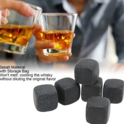 Whiskystenar-Whiskystenuppsättning - GOTOTOP - Basalt - Förvaringspåse - Snabb kylning - Grå färg