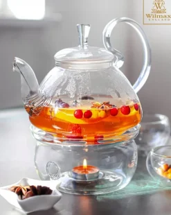 Wilmax | kaffe- och tevärmare i borosilikatglas | håller drycker varma i upprätt läge, diskmaskinssäker, stabil, presentidé, passar alla tekannor