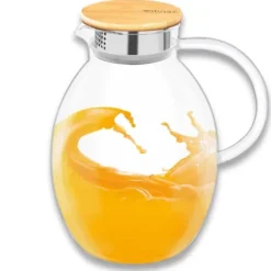 Wilmax glaskanna med bambulock 2400 ml | kanna för varma eller kalla drycker | vattenkanna i borosilikatglas | lämplig för gas- eller elektriska spisa | CDON