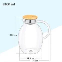 Wilmax glaskanna med bambulock 2400 ml | kanna för varma eller kalla drycker | vattenkanna i borosilikatglas | lämplig för gas- eller elektriska spisa | CDON