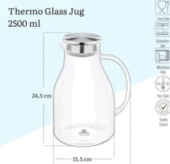 Wilmax glaskaraff 2,5 L i borosilikat, rostfritt lock