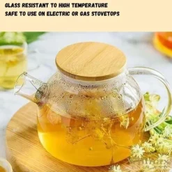 Kaffe- & Tekannor-Wilmax Glastekanna med tesil & bambulock 950 ml – värmebeständig kanna för teblommor & löste