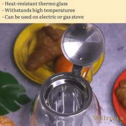 Wilmax tekanna i glas 600 ml med stålfilter, spissäker