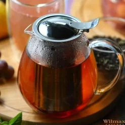 Wilmax tekanna i glas 600 ml med stålfilter, spissäker