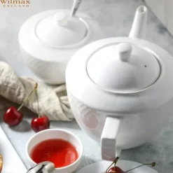 Wilmax tekanna i vitt porslin 900 ml – klassisk kanna med lock, diskmaskinssäker och mikrovågsugnssäker