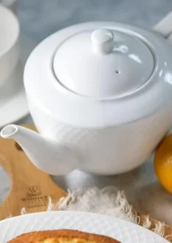 Wilmax tekanna i vitt porslin 900 ml – klassisk kanna med lock, diskmaskinssäker och mikrovågsugnssäker