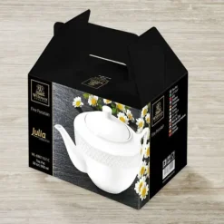 Wilmax tekanna i vitt porslin 900 ml – klassisk kanna med lock, diskmaskinssäker och mikrovågsugnssäker