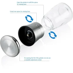 2x Pepparkvarn kryddkvarnar i SILVER 2x Handkvarn av glas och rostfritt stål för köket, perfekt för att mala och krossa peppar, salt, kryddor och