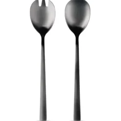 2x salladsskedar svart bestick för servering av sallader och rätter